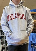Champion Oklahoma Sooners Mens Grey Powerblend Twill Arch Name Long Sleeve Hoodie