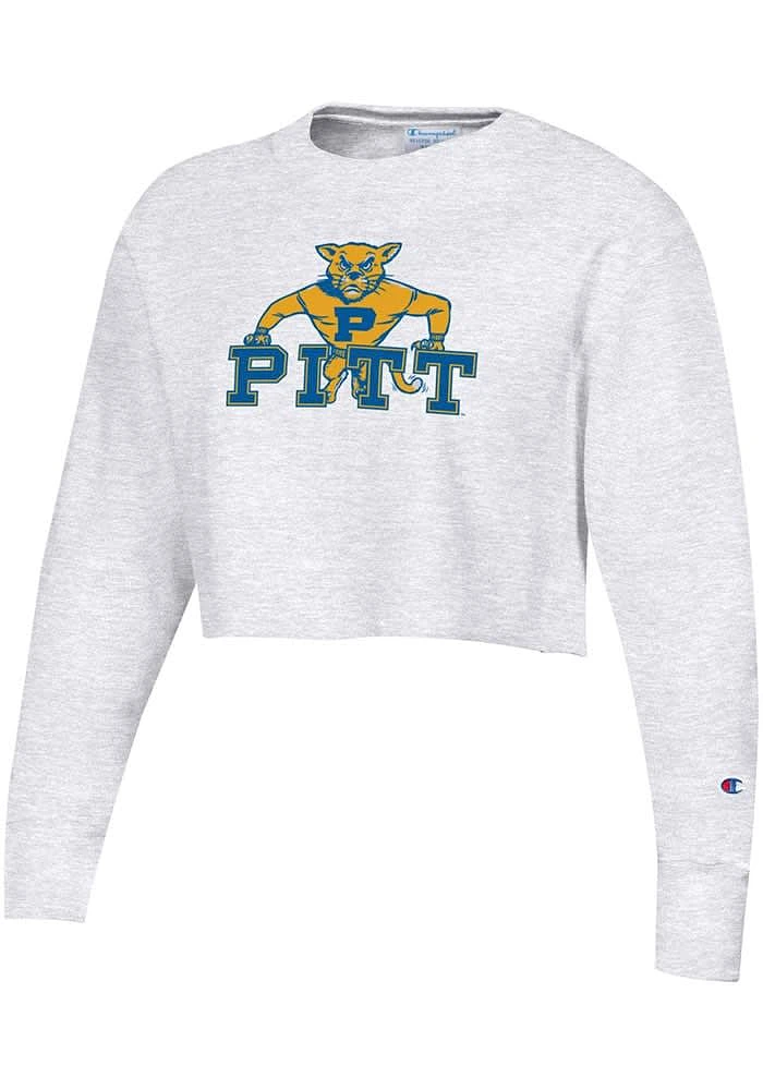 Champion Pitt Panthers Womens Silver Reverse Weave Cropped Boyfriend Crew Sweatshirt