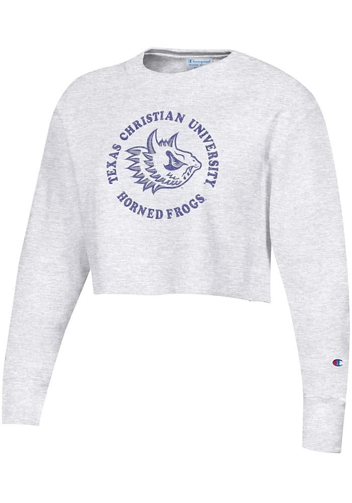 Champion TCU Horned Frogs Womens Grey Reverse Weave Cropped Boyfriend Crew Sweatshirt