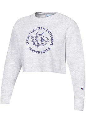 Champion TCU Horned Frogs Womens Grey Reverse Weave Cropped Boyfriend Crew Sweatshirt