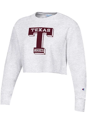 Champion Texas A&M Aggies Womens Silver Reverse Weave Cropped Boyfriend Crew Sweatshirt