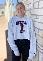 Champion Texas A&M Aggies Womens Silver Reverse Weave Cropped Boyfriend Crew Sweatshirt