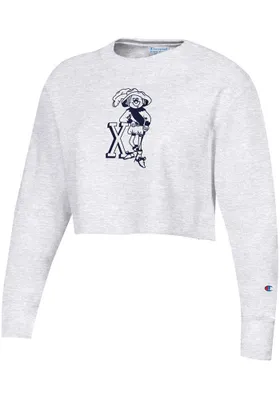 Champion Xavier Musketeers Womens Silver Reverse Weave Cropped Boyfriend Crew Sweatshirt