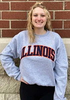 Champion Illinois Fighting Illini Mens Grey Powerblend Twill Long Sleeve Crew Sweatshirt