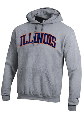Champion Illinois Fighting Illini Mens Grey Powerblend Twill Long Sleeve Hoodie