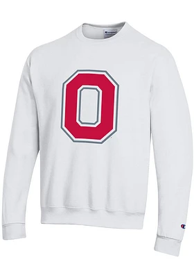 Champion Ohio State Buckeyes Mens White Powerblend Design Long Sleeve Crew Sweatshirt