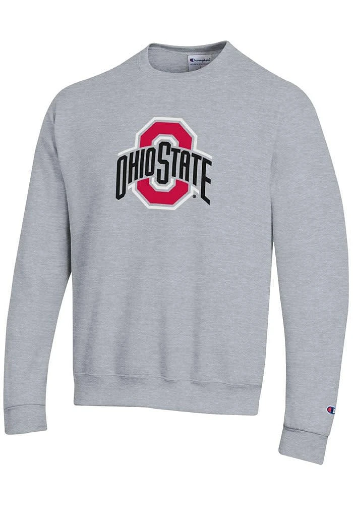 Champion Ohio State Buckeyes Mens Grey Powerblend Design Style Long Sleeve Crew Sweatshirt