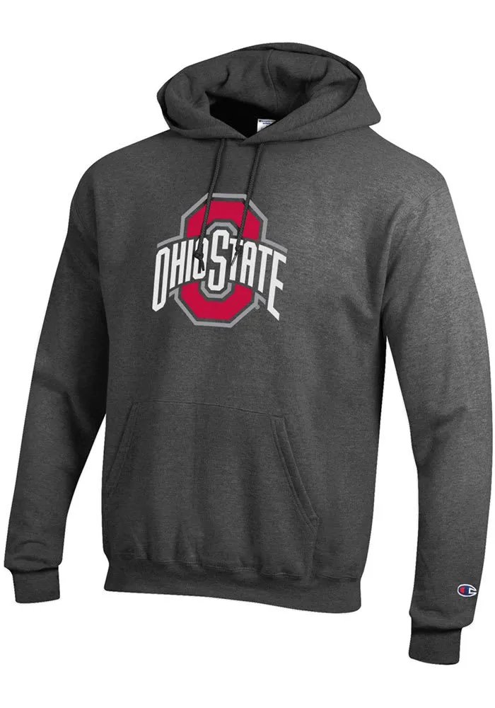 Champion Ohio State Buckeyes Mens Charcoal Powerblend Long Sleeve Hoodie