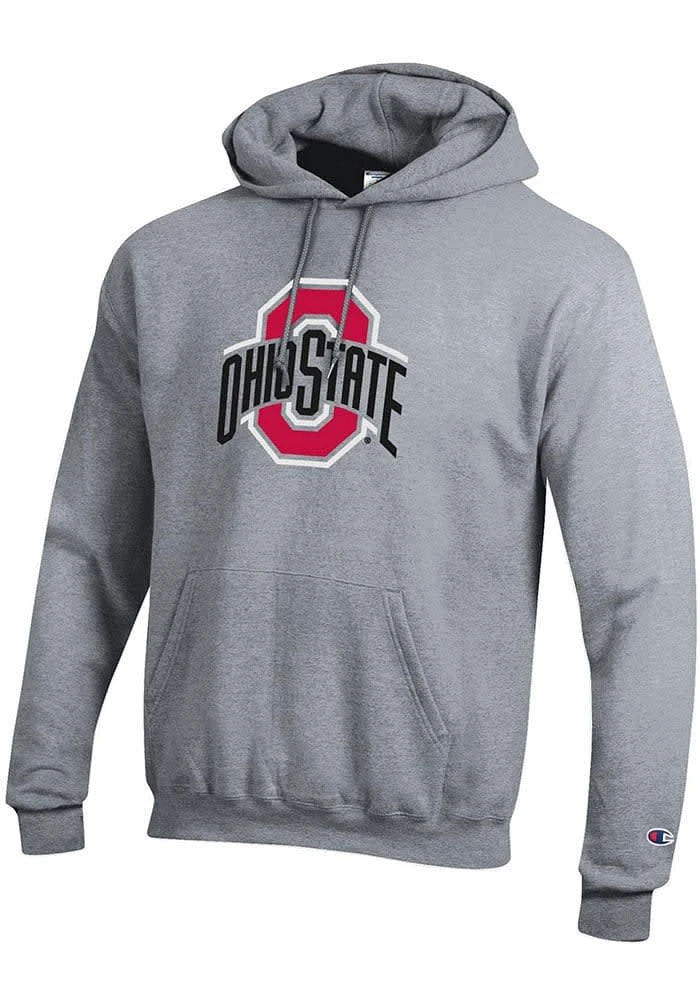 Champion Ohio State Buckeyes Mens Grey Powerblend Version Long Sleeve Hoodie