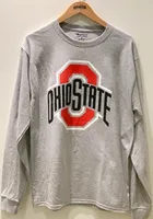 Champion Ohio State Buckeyes Grey Distressed Primary Logo Long Sleeve T Shirt