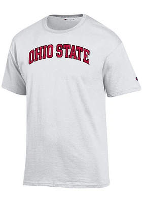 Champion Ohio State Buckeyes White Arch Name Graphic Design Short Sleeve T Shirt