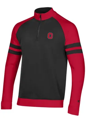 Champion Ohio State Buckeyes Mens Black Super Fan Raglan Striped Long Sleeve Qtr Zip Pullover