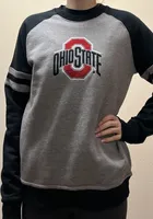 Champion Ohio State Buckeyes Mens Grey Super Fan Raglan Striped Long Sleeve Crew Sweatshirt