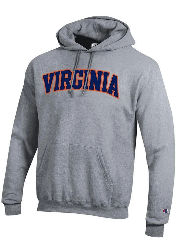 Champion Virginia Cavaliers Mens Grey Twill Powerblend Long Sleeve Hoodie