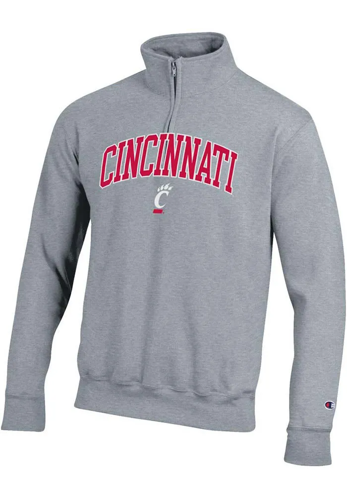 Champion Cincinnati Bearcats Mens Grey Powerblend Long Sleeve Qtr Zip Pullover