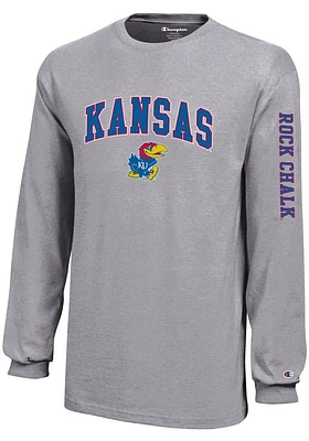 Champion Kansas Jayhawks Youth Grey Arch Mascot Sleeve Hit Long T-Shirt