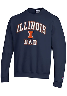 Champion Illinois Fighting Illini Mens Navy Blue Dad Number One Long Sleeve Crew Sweatshirt