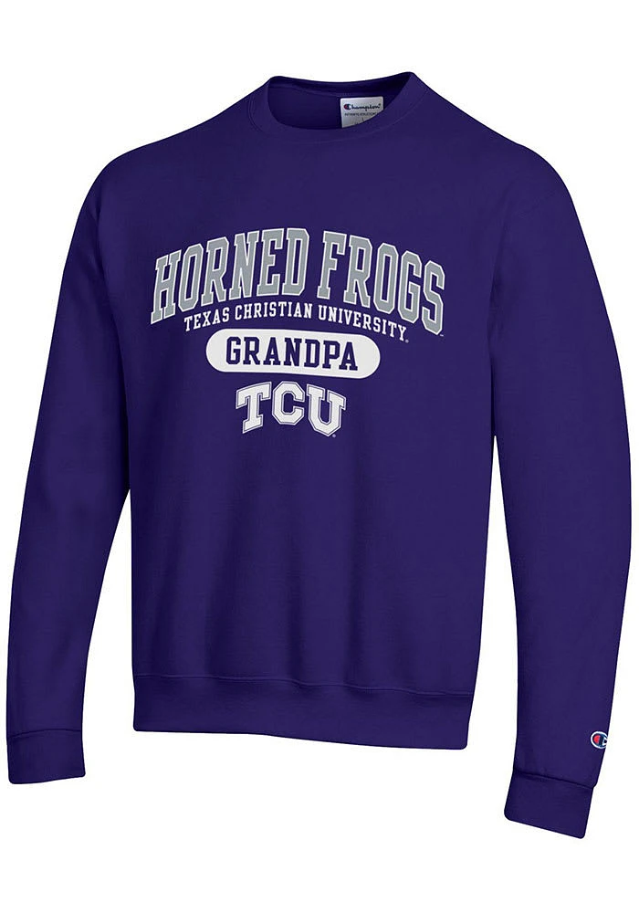 Champion TCU Horned Frogs Mens Purple Grandpa Pill Long Sleeve Crew Sweatshirt