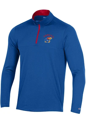 Champion Kansas Jayhawks Mens Blue Micro Mesh Long Sleeve Qtr Zip Pullover
