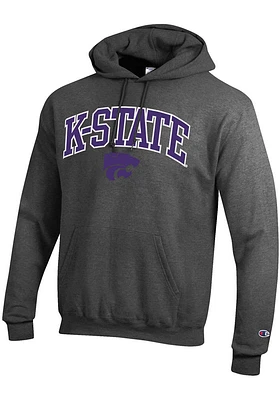 Champion K-State Wildcats Mens Charcoal Arch Mascot Twill Long Sleeve Hoodie