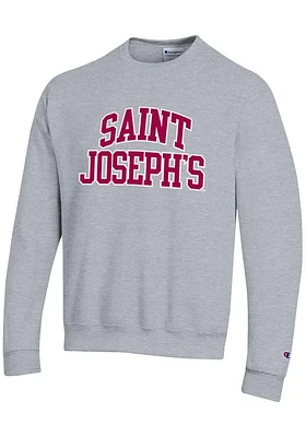 Champion Saint Josephs Hawks Mens Grey Arch Twill Long Sleeve Crew Sweatshirt