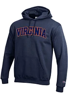 Champion Virginia Cavaliers Mens Navy Blue Twill Powerblend Long Sleeve Hoodie