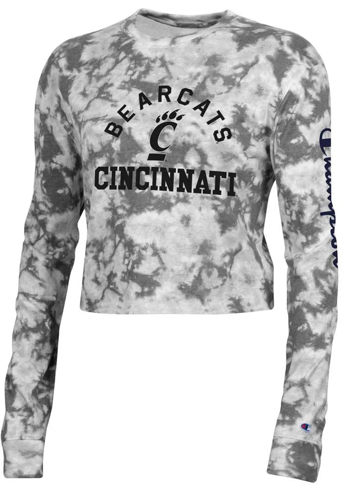 Champion Cincinnati Bearcats Womens Black Crush Dye Crop LS Tee