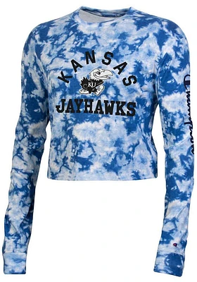 Champion Kansas Jayhawks Womens Blue Crush Dye Crop LS Tee