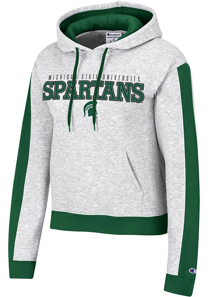 Champion Michigan State Spartans Womens Grey Sleeve Stripe Hooded Sweatshirt