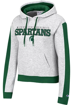 Champion Michigan State Spartans Womens Grey Sleeve Stripe Hooded Sweatshirt