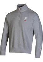 Champion Cincinnati Bearcats Mens Grey Reverse Weave Long Sleeve Qtr Zip Pullover