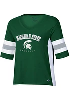 Champion Michigan State Spartans Womens Green Varsity Sleeve Stripe Short T-Shirt