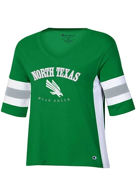 Champion North Texas Mean Green Womens Grey Varsity Sleeve Stripe Short T-Shirt