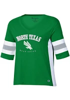 Champion North Texas Mean Green Womens Grey Varsity Sleeve Stripe Short T-Shirt