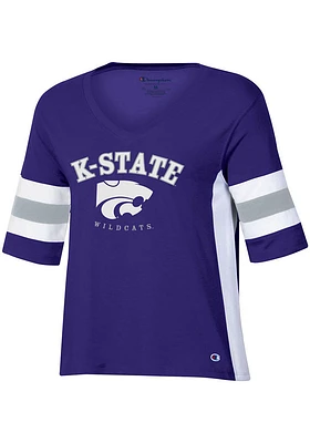 Champion K-State Wildcats Womens Purple Varsity Sleeve Stripe Short T-Shirt