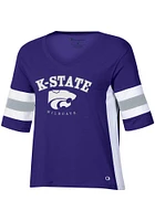 Champion K-State Wildcats Womens Purple Varsity Sleeve Stripe Short T-Shirt