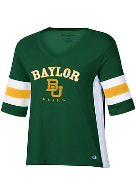 Champion Baylor Bears Womens Green Varsity Sleeve Stripe Short T-Shirt
