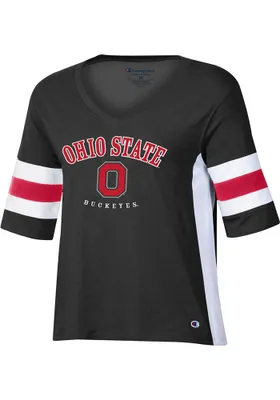 Champion Ohio State Buckeyes Womens Varsity Sleeve Stripe Short T-Shirt