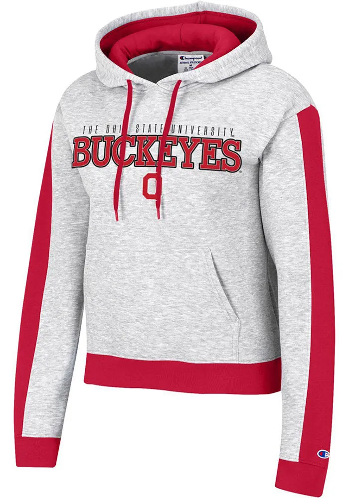 Champion Ohio State Buckeyes Womens Grey Sleeve Stripe Hooded Sweatshirt