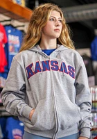 Champion Kansas Jayhawks Mens Grey Powerblend Twill Long Sleeve Full Zip Jacket
