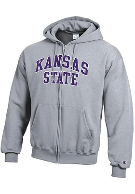 Champion K-State Wildcats Mens Grey Powerblend Twill Long Sleeve Full Zip Jacket