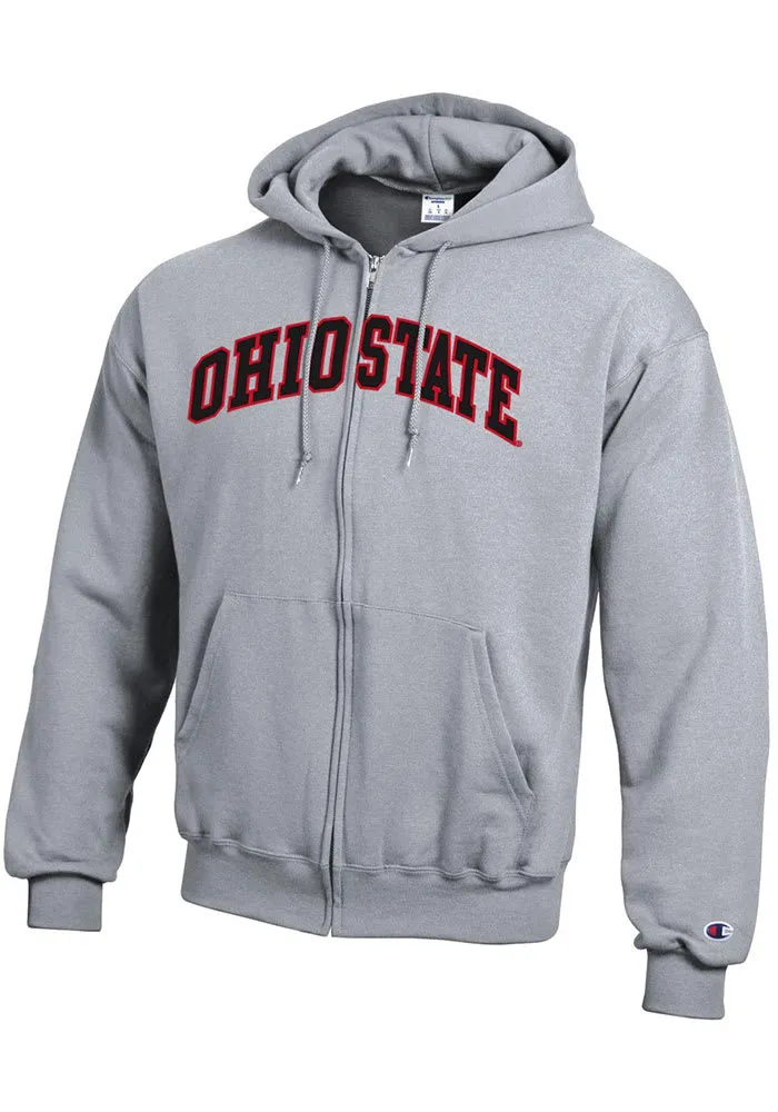 Champion Ohio State Buckeyes Mens Grey Powerblend Twill Long Sleeve Full Zip Jacket