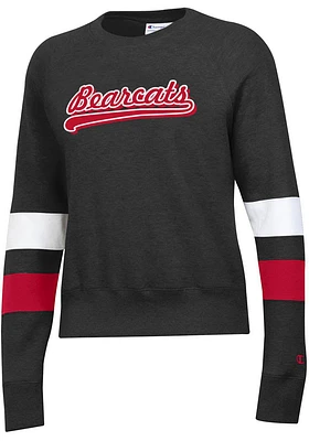 Champion Cincinnati Bearcats Womens Black Sleeve Blocked Crew Sweatshirt