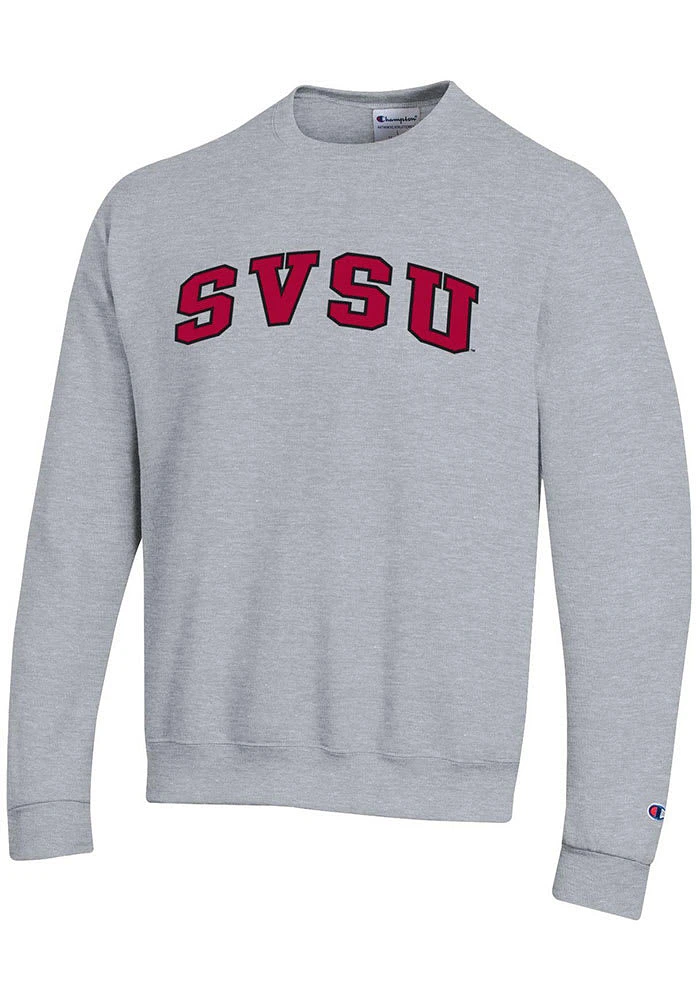 Champion Saginaw Valley State Cardinals Mens Grey Arch Twill Powerblend Long Sleeve Crew Sweatshir..