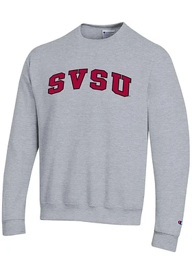 Champion Saginaw Valley State Cardinals Mens Grey Arch Twill Powerblend Long Sleeve Crew Sweatshir..