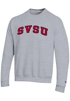 Champion Saginaw Valley State Cardinals Mens Grey Arch Twill Powerblend Long Sleeve Crew Sweatshir..
