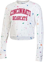 Champion Cincinnati Bearcats Womens White Paint Drop Crop LS Tee