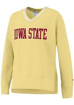 Champion Iowa State Cyclones Womens Yellow Vintage Wash Reverse Weave Crew Sweatshirt