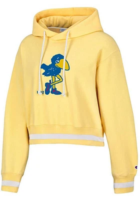 Champion Kansas Jayhawks Womens Yellow Vintage Wash Reverse Weave Crop Hooded Sweatshirt