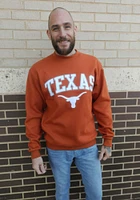 Champion Texas Longhorns Mens Burnt Orange Powerblend Arch Mascot Twill Long Sleeve Crew Sweatshir..